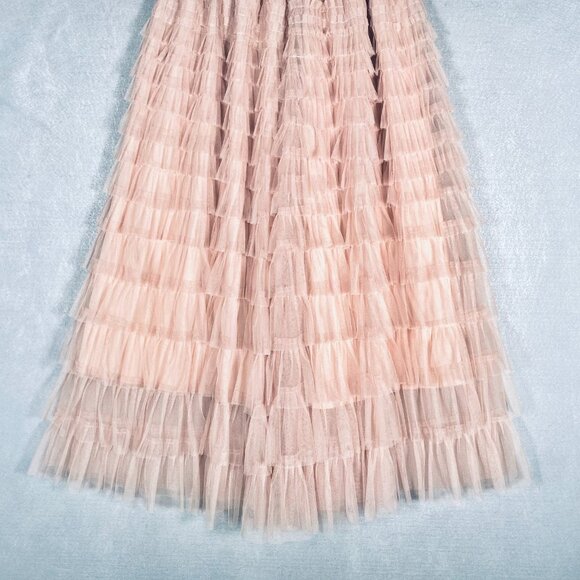 Tule Maxi Skirt Womens S Pink Western Tiered Mesh Romantic Feminine Chic - Picture 8 of 11